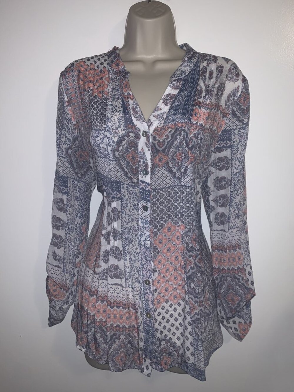 Ruby Rd Size Large Tunic/Blouse for Women Dressy Long Sleeve Button Down